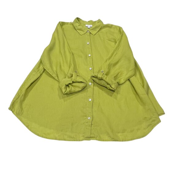 J Jill Love Linen Button Long Sleeve Blouse, Citron, 2X - Picture 5 of 7